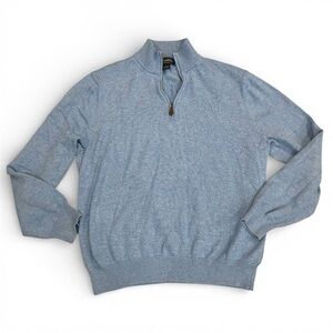 Brooks Brothers Mens 100% Supima Cotton Mock Neck Sweater Zip Size Large Blue